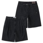 [KREAM 단독][니티드X림박스] Knitted Relaxed Washing Denim Two-Tuck Cinch Back Shorts Black