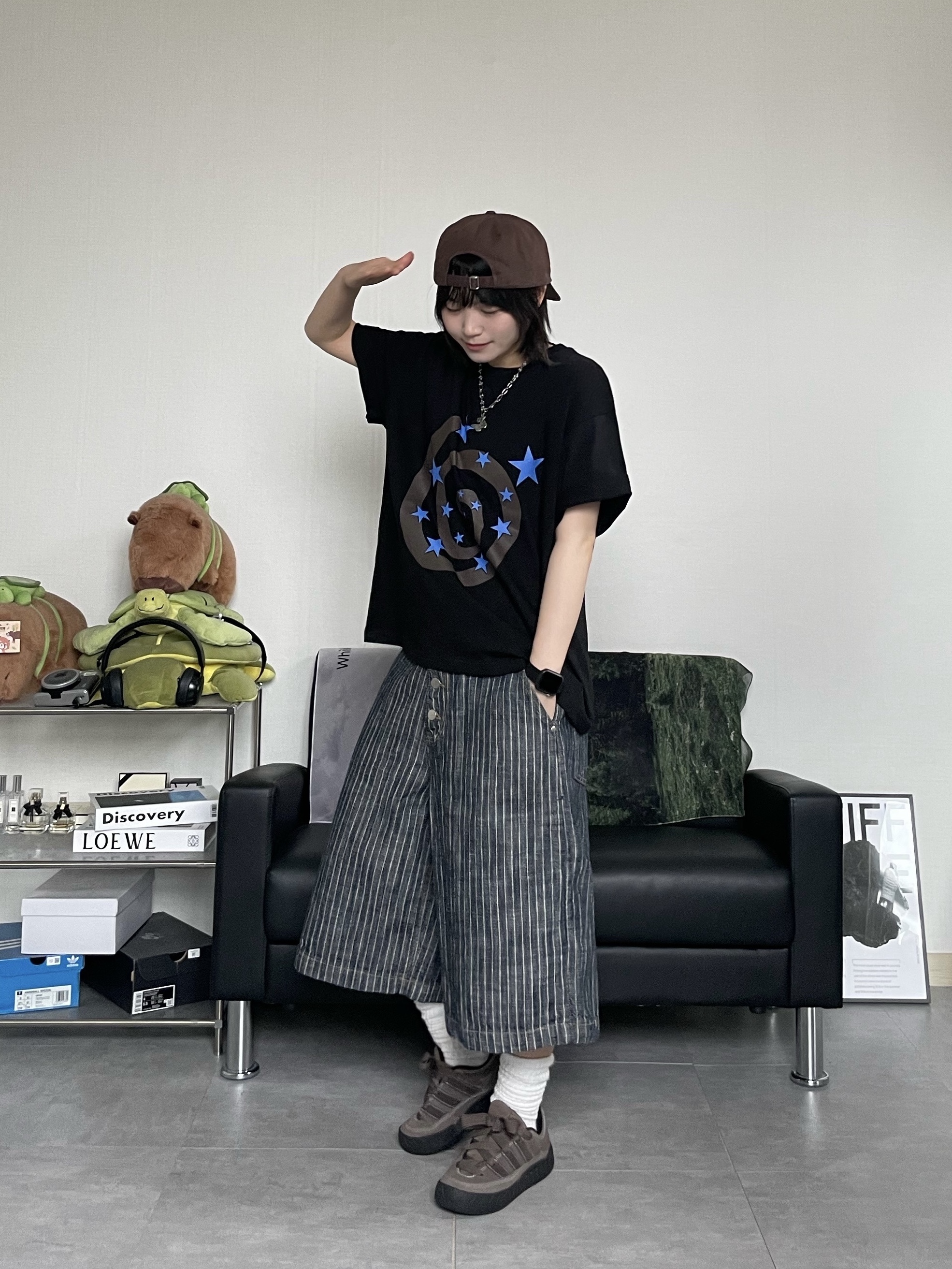 (W) Adidas Adimatic Earth Strata Dark Brown, Farfromwhat Far Patch Logo Cap Brown 착용 스타일 - 1