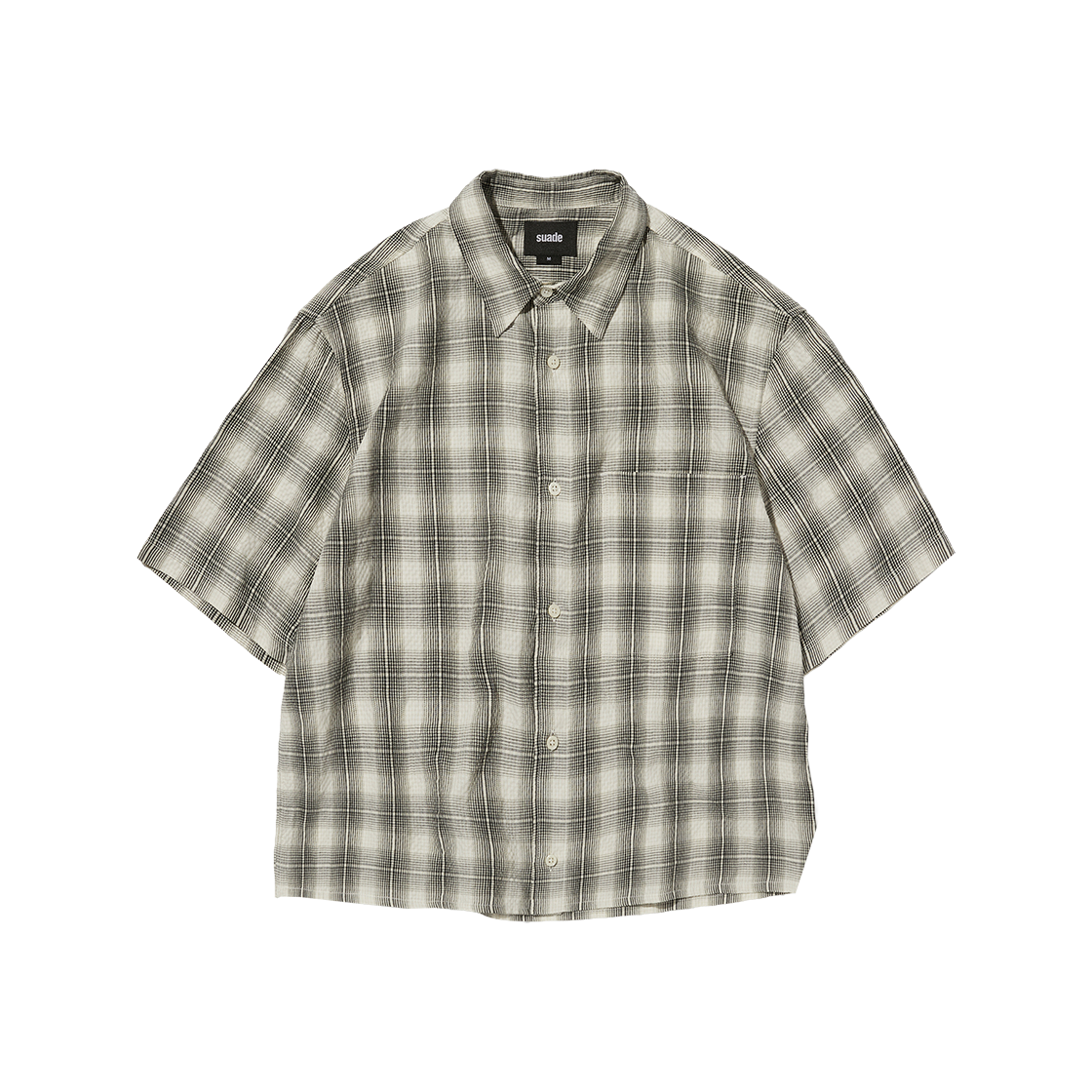 스웨이드 체크 숏 슬리브 셔츠 아이보리(Suade Check Short Sleeve Shirt Ivory)