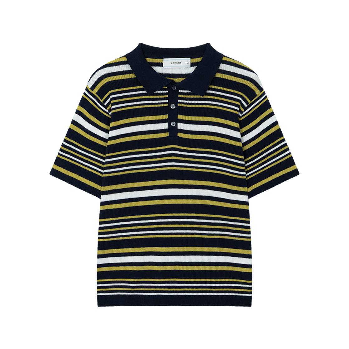 웨이비니스 멀티 스트라이프 폴로 니트 네이비(Waviness Multi Stripe Polo Knit Navy)