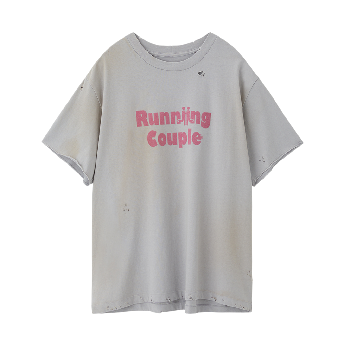 리지 빈티지 이펙트 러닝 커플 티셔츠 그레이(LLEGE Vintage Effect Running Couple T-Shirt Grey)