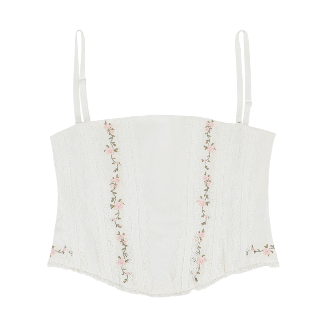 (W) 글로니 레이스 로즈 코르셋 탑 화이트((W) Glowny Lace Rose Corset Top White) - 1
