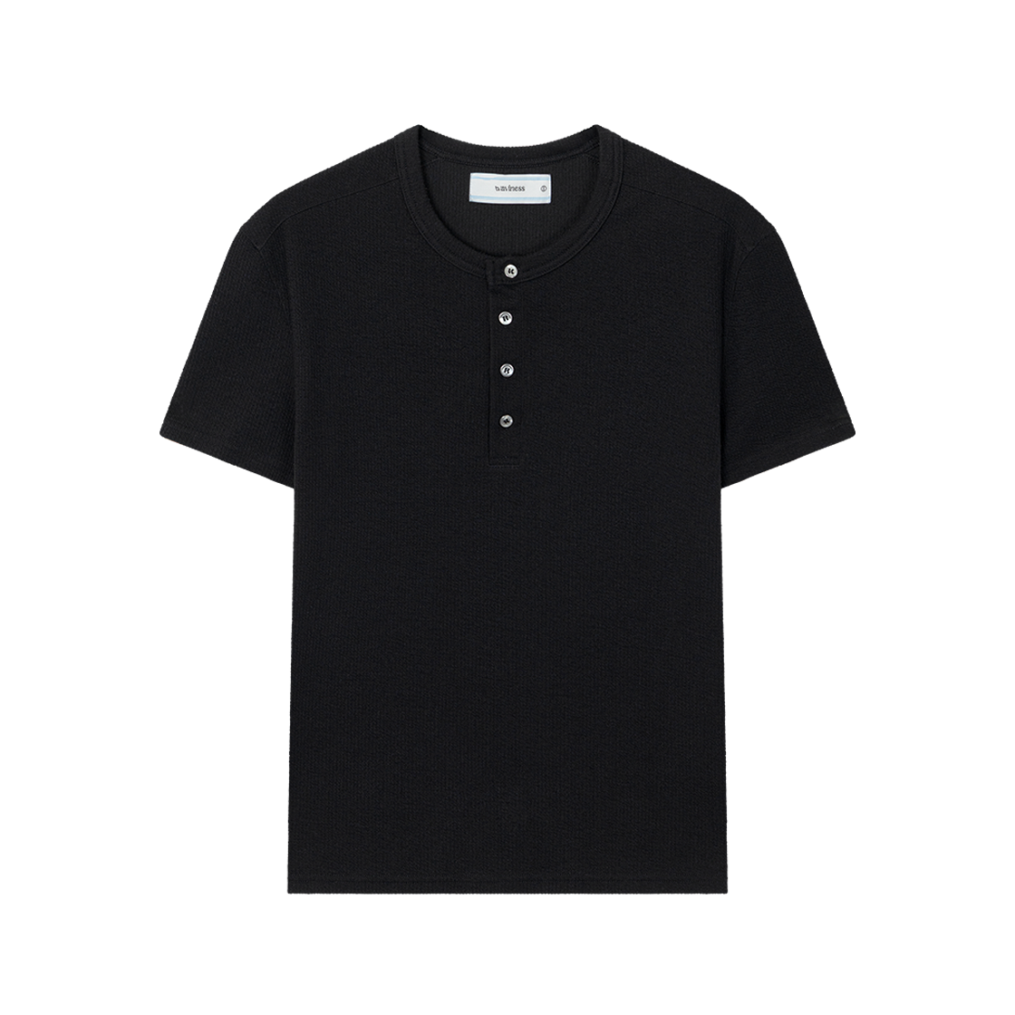 웨이비니스 리브드 레이어드 헨리넥 티셔츠 블랙(Waviness Ribbed Layered Henley-neck T-shirts Black)