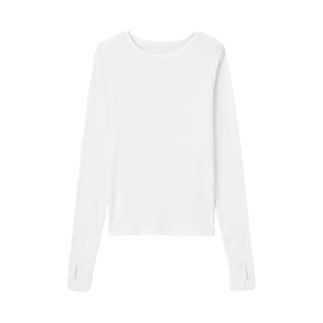 358044-01 (W) GU Warm Rib Crew Neck Long Sleeve T-Shirt Off White