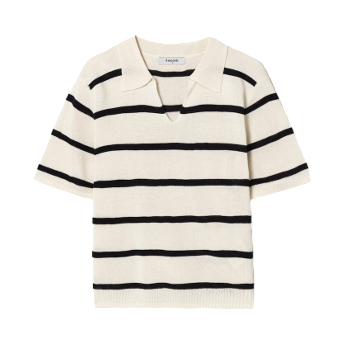 355451LYJA (W) 8seconds Collar Neck Stripe Short Sleeve Pullover Beige