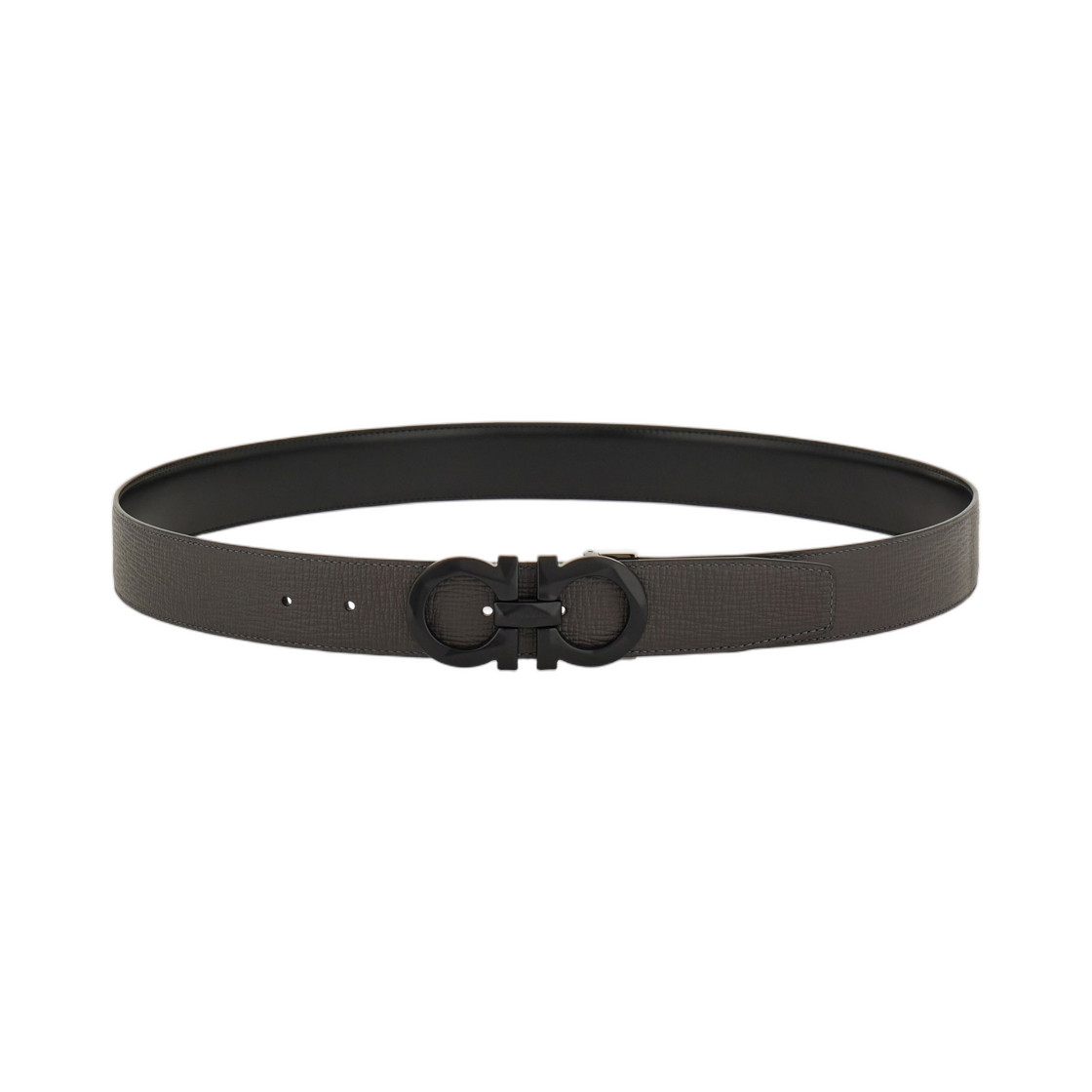 67A161-790409 Ferragamo Reversible Adjustable Gancini Belt Black Dark Rain