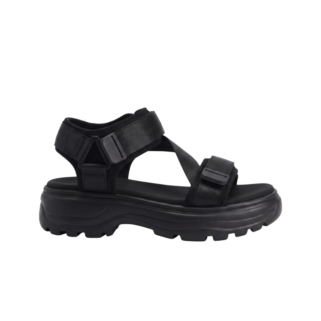 (W) GU 볼륨 솔 테이프 샌들 블랙((W) GU Volume Sole Tape Sandals Black) - 1