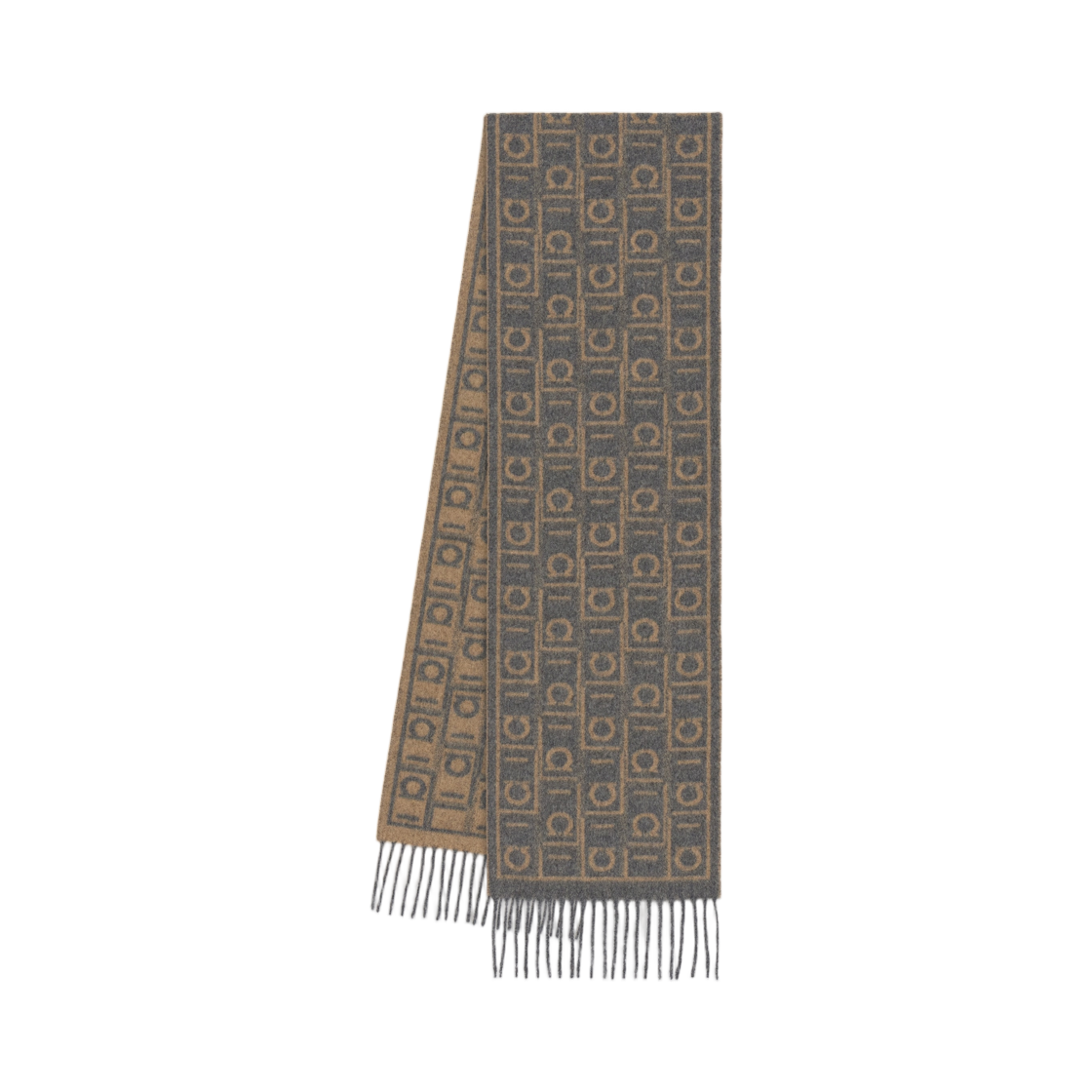 520125-779245 Ferragamo Monogram Scarf Grey Camel