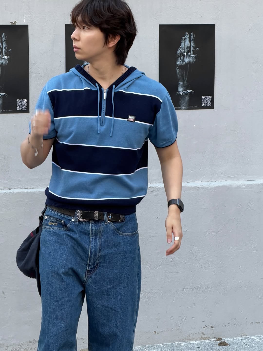 SPORT CHAMBER Loop Knit Hoodie SKY BLUE 착용 스타일 - 5