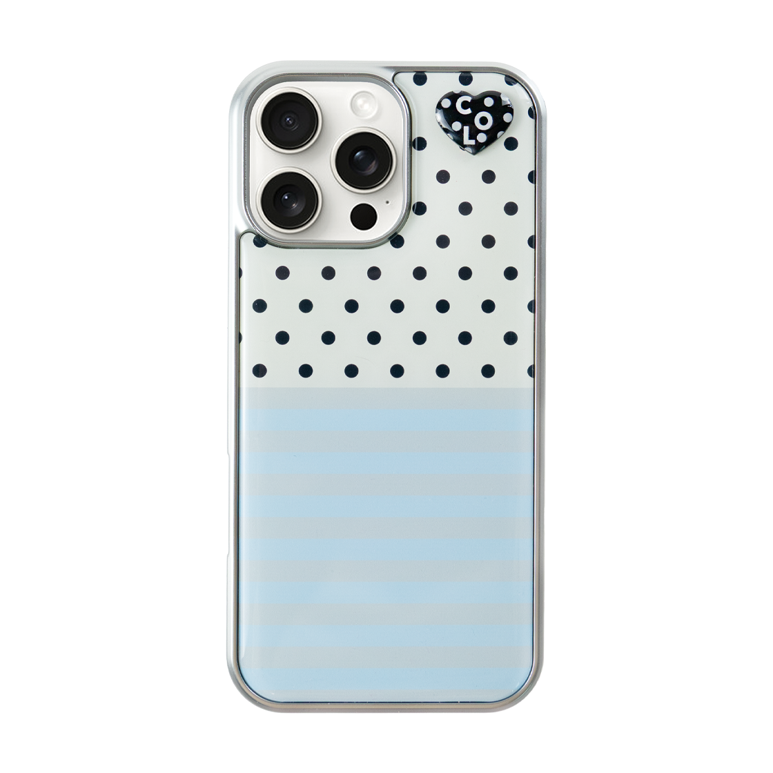 꼴라주바캉스 도트 스트라이프 하트 로고 펜던트 에폭시 케이스 아이보리 블루(COLLAGEVACANCE Dot Stripe Heart Logo Pendant Epoxy Case Ivory Blue)