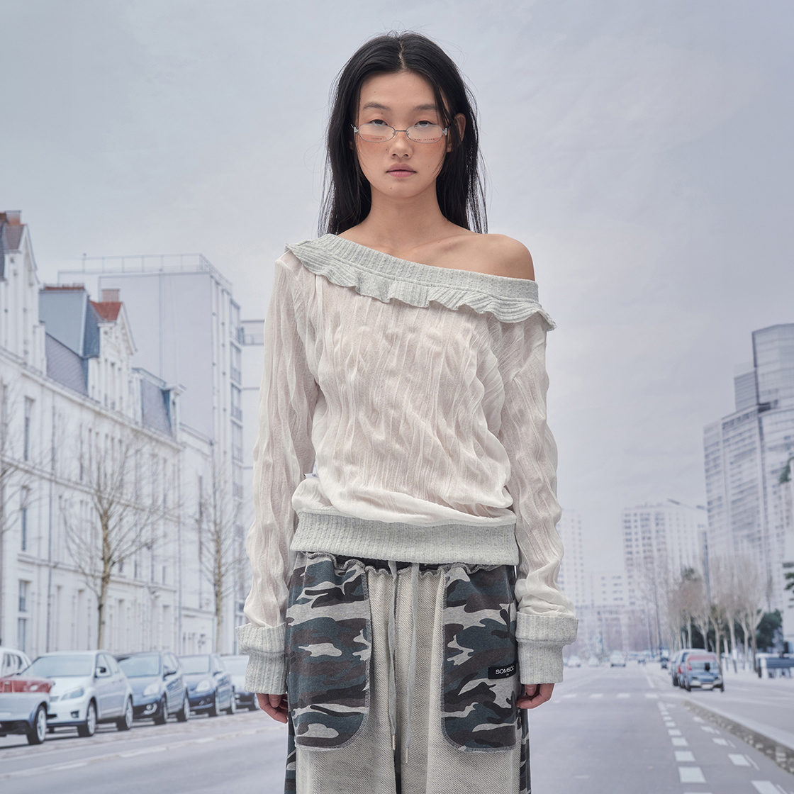 솜속 딤 링클 로우컷 스웻셔츠 화이트(SOMSOC Dim Wrinkle Raw-Cut Sweatshirt White) - 2