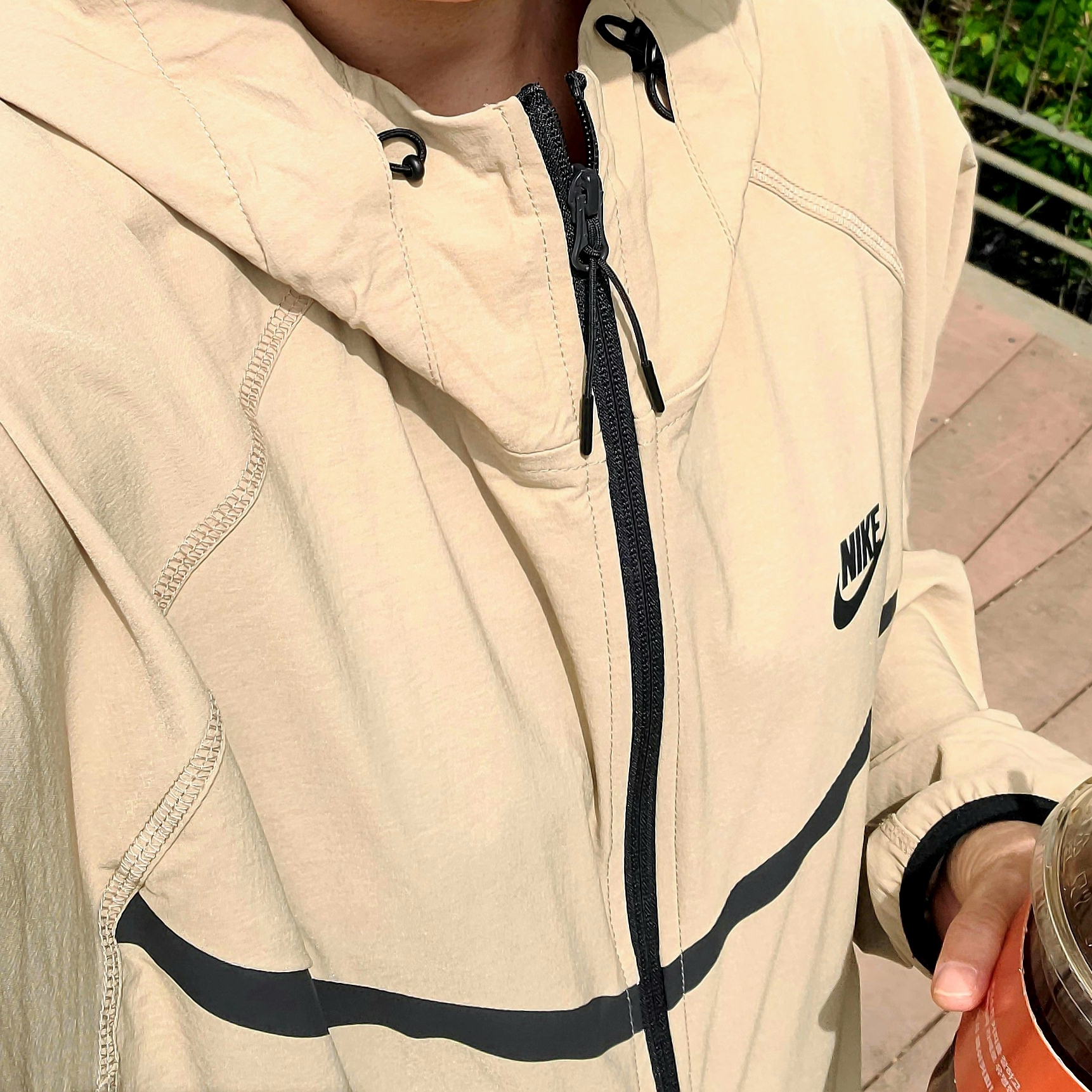 Nike Tech Windrunner Woven Full Zip Jacket Parachute Beige Black - Asia 착용 스타일