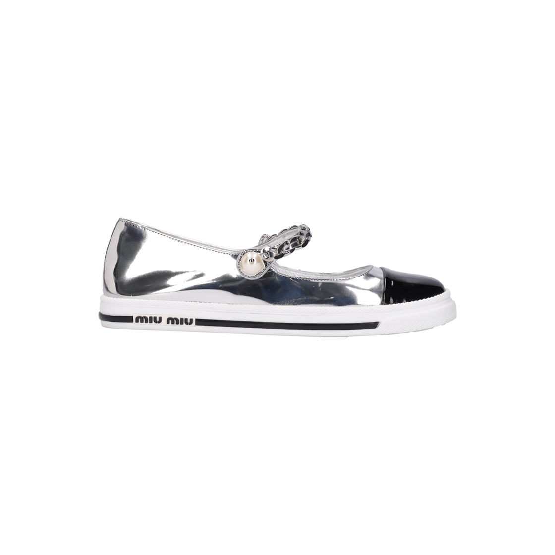 ITKF4T5NT2GP Miu Miu Metallic Silver Leather Mary Jane Sneakers