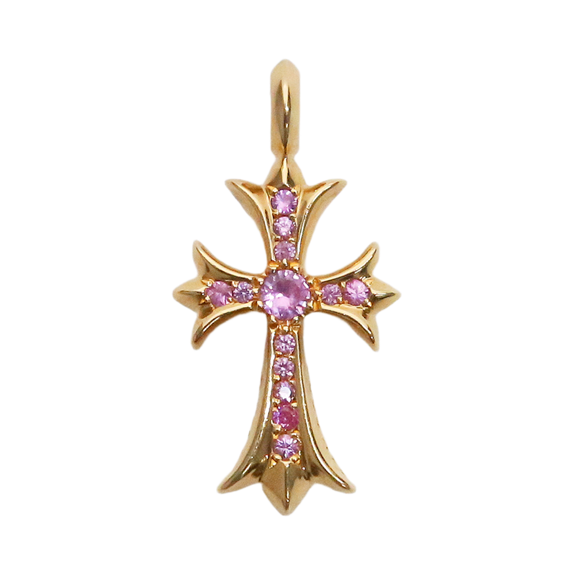 9712463 Hansroom Chrome Hearts 22K Tiny Fat Cross Charm Pave Pink Sapphire