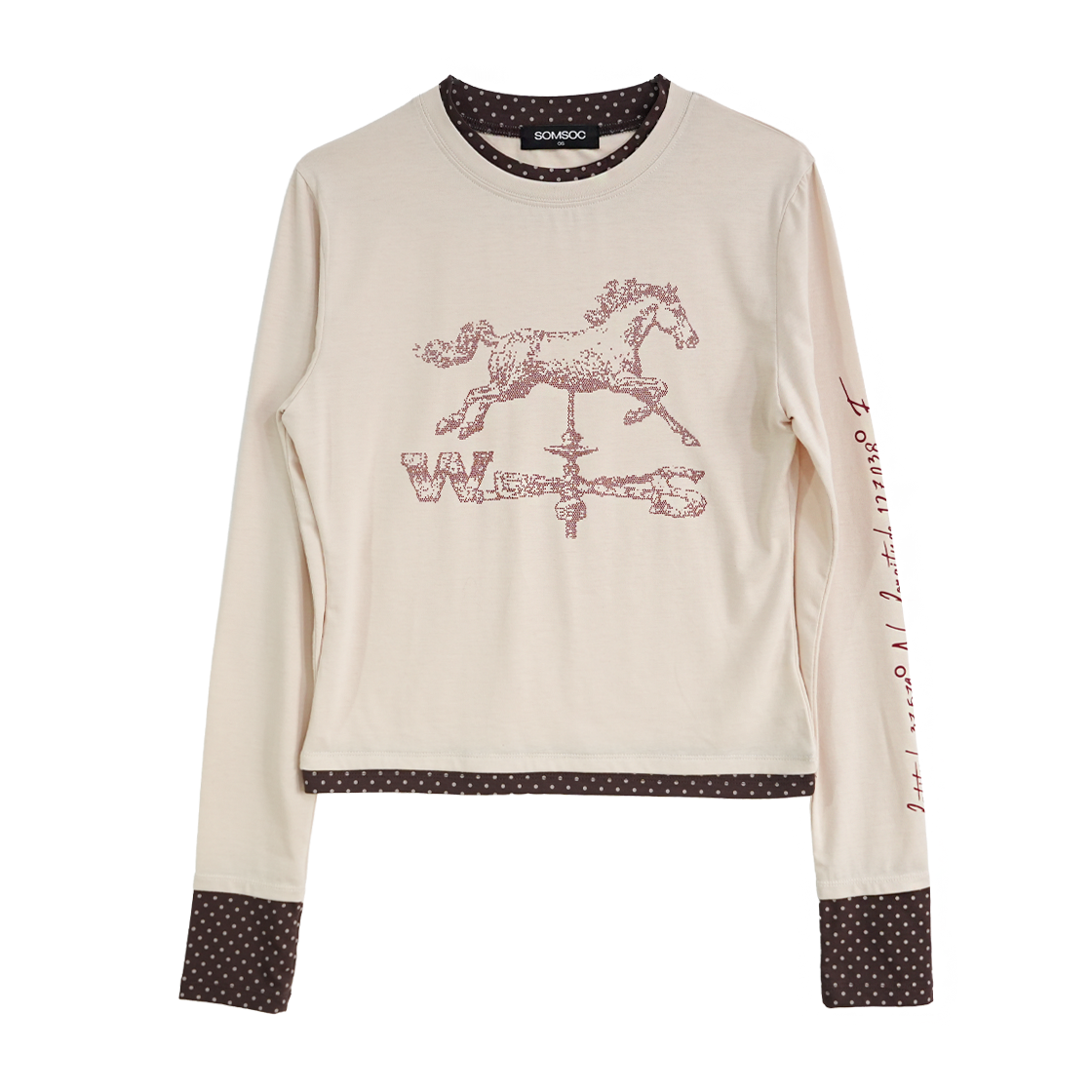 솜속 홀스 베인 레이어드 롱 슬리브 크림(SOMSOC Horse Vane Layered Long Sleeve Cream)