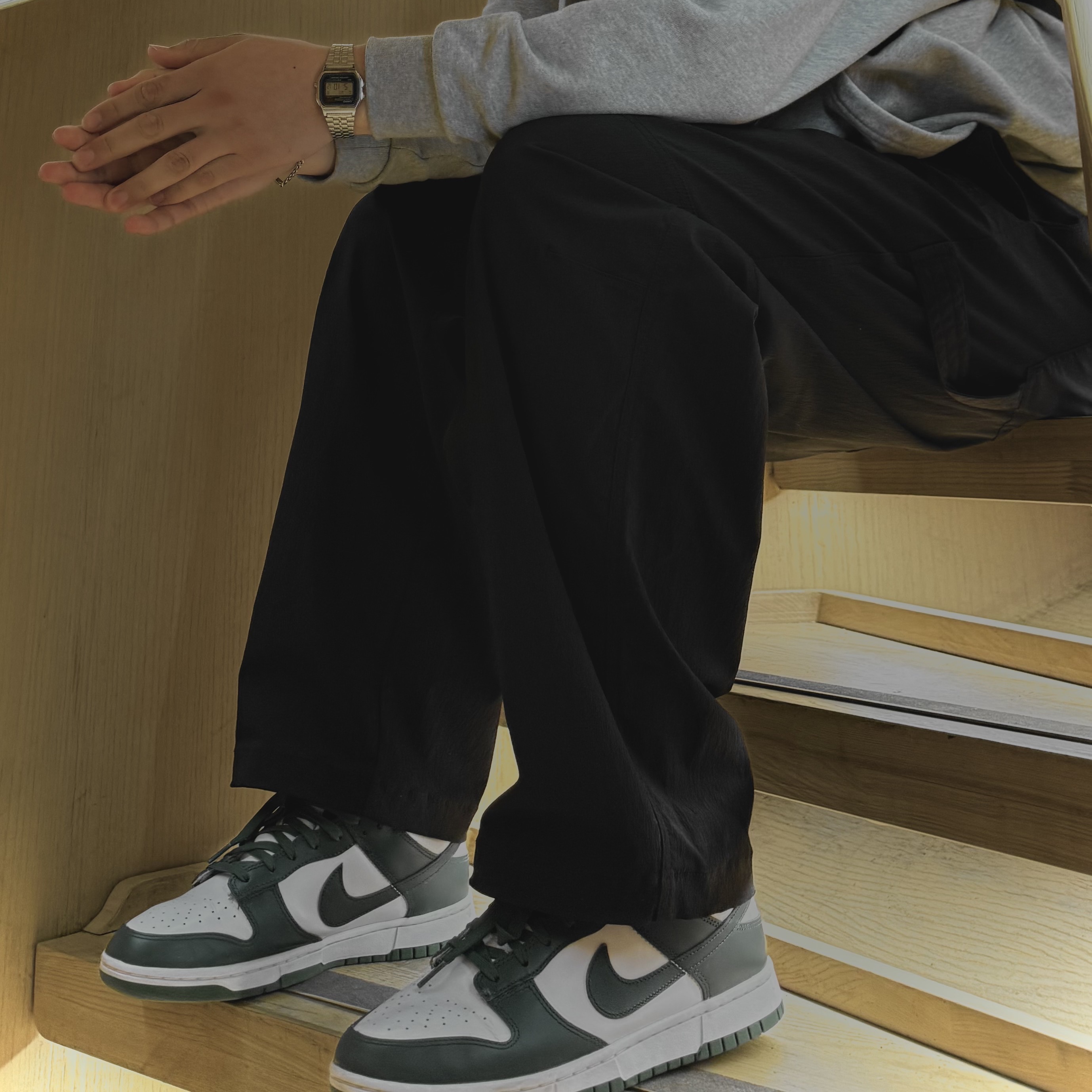 Nike Dunk Low Retro Varsity Green, Casio A-158WA-1 착용 스타일