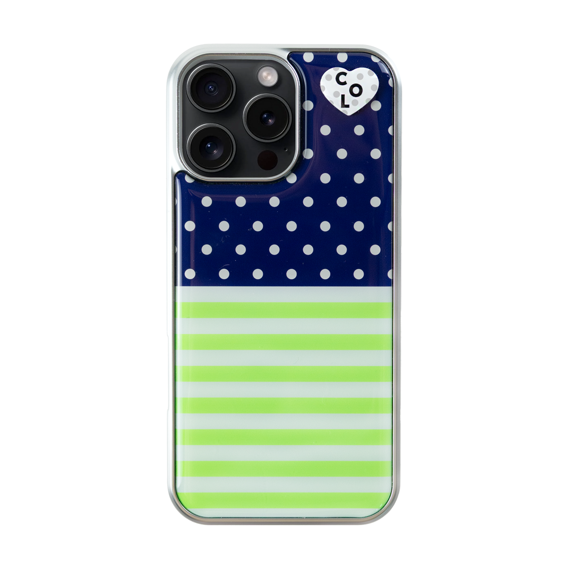 꼴라주바캉스 도트 스트라이프 하트 로고 펜던트 에폭시 케이스 네이비 그린(COLLAGEVACANCE Dot Stripe Heart Logo Pendant Epoxy Case Navy Green)
