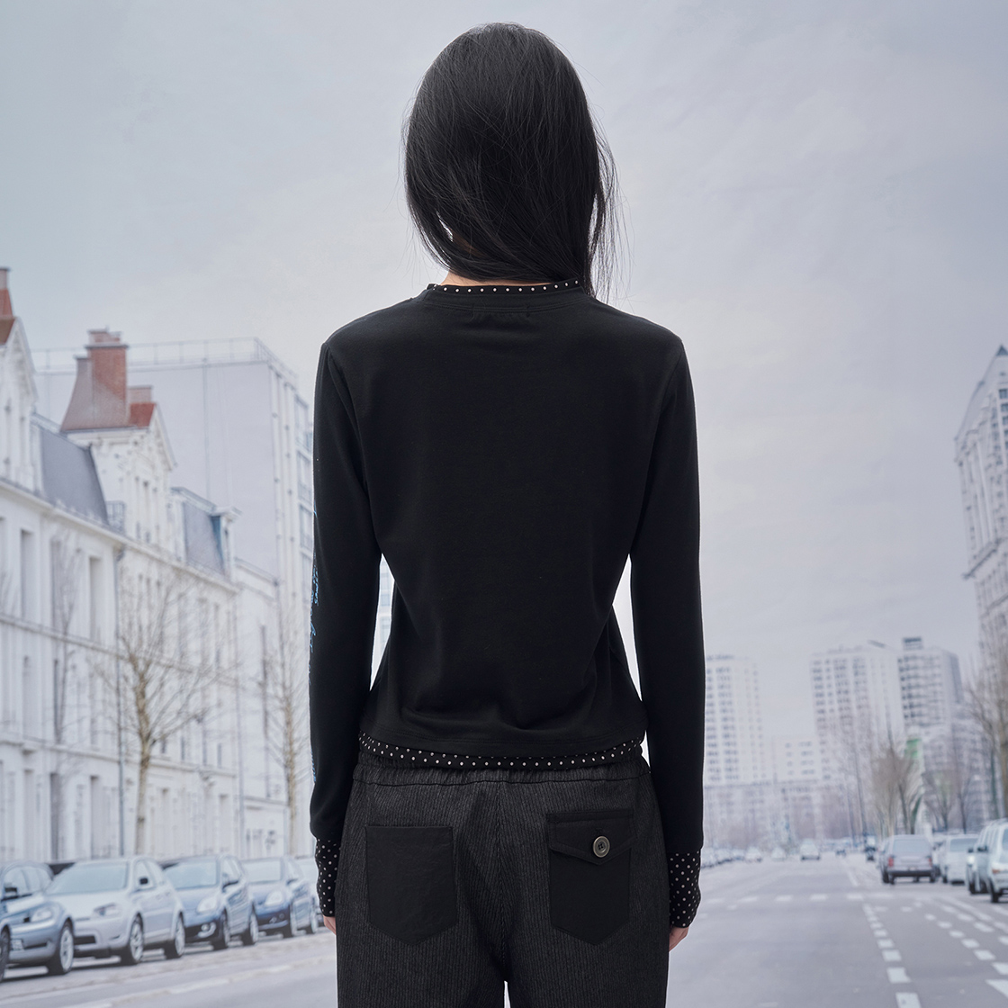 솜속 홀스 베인 레이어드 롱 슬리브 블랙(SOMSOC Horse Vane Layered Long Sleeve Black) - 3