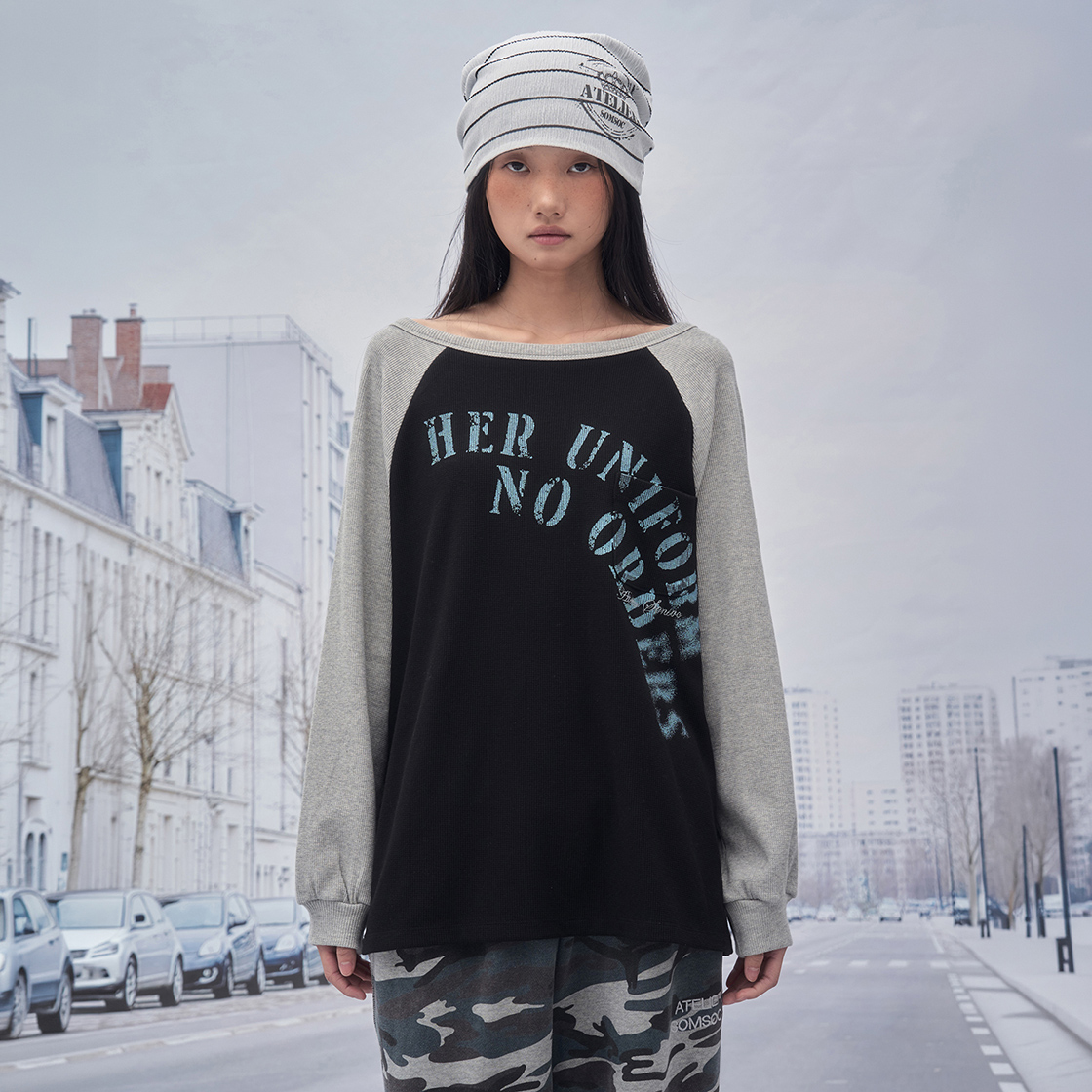 솜속 밀리 아트웍 레글런 탑 블랙(SOMSOC Milli Artwork Raglan Top Black) - 2
