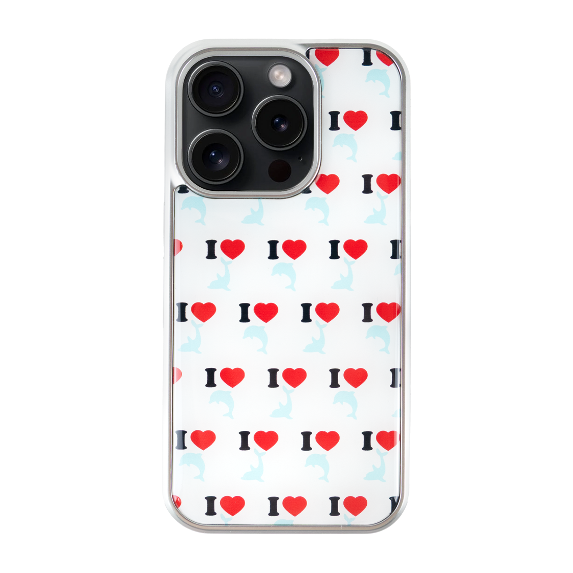 꼴라주바캉스 아이 러브 씨 프렌즈 패턴 실버 에폭시 케이스 레드 돌핀(COLLAGEVACANCE I ♥ Sea Friends Pattern Silver Epoxy Case Red Dolphin)