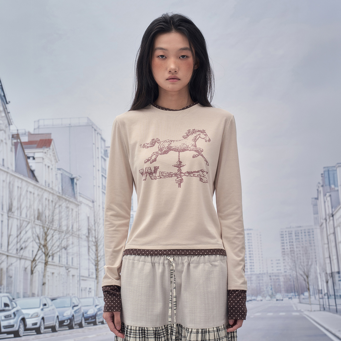 솜속 홀스 베인 레이어드 롱 슬리브 크림(SOMSOC Horse Vane Layered Long Sleeve Cream) - 2