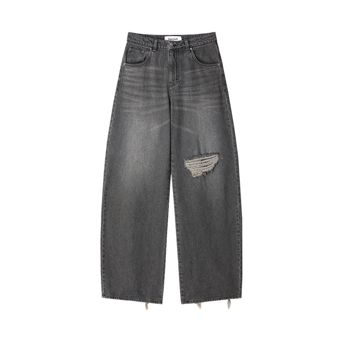 (W) 토니웩 디스트레스드 와이드 레그 데님 진 워시드 블랙((W) Tonywack Distressed Wide Leg Denim Jeans Washed Black) - 1