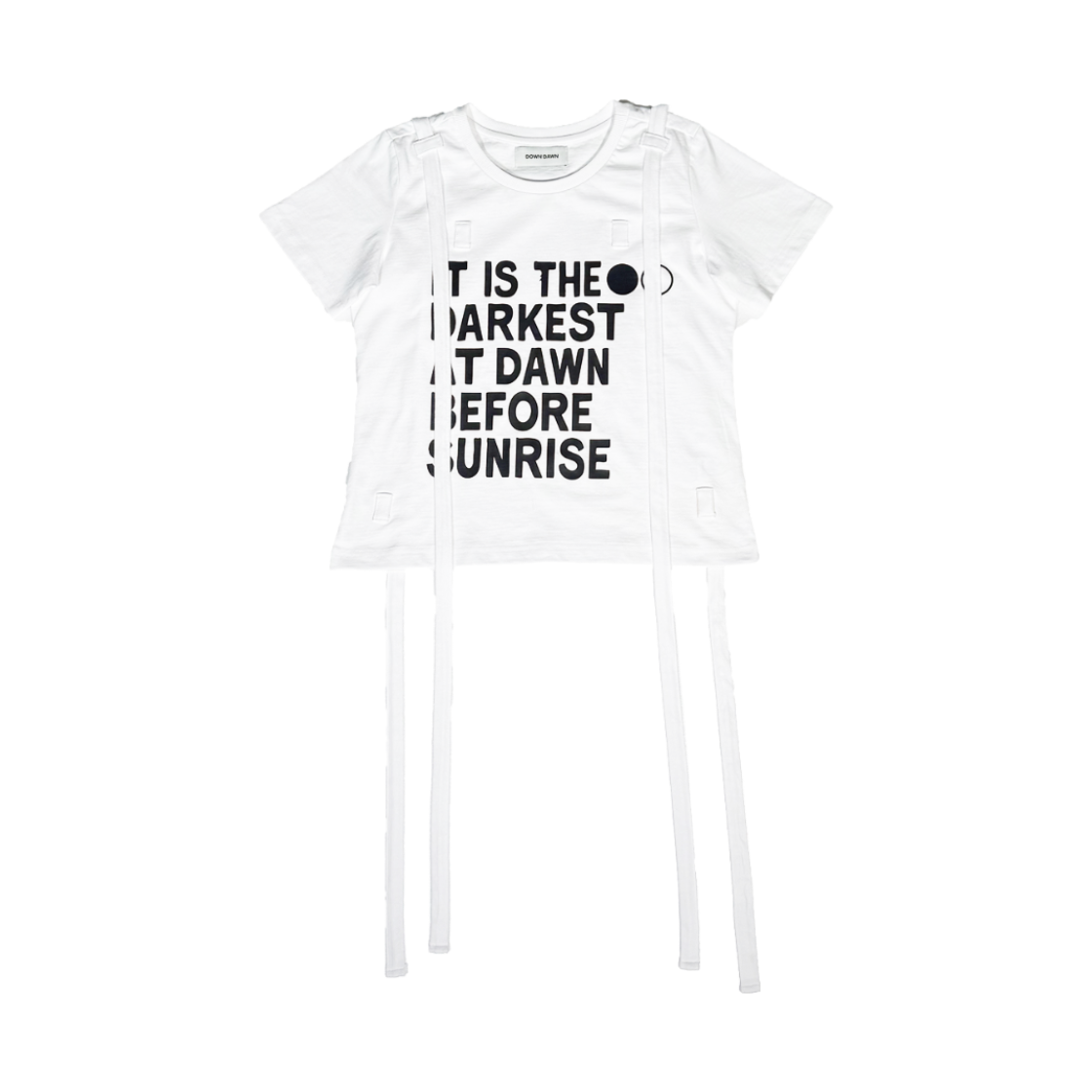 던다운 우먼 스트랩 프린팅 반팔 티셔츠 - 화이트(DAWNDOWN Women Strap Printing Half Sleeve T-Shirt White)