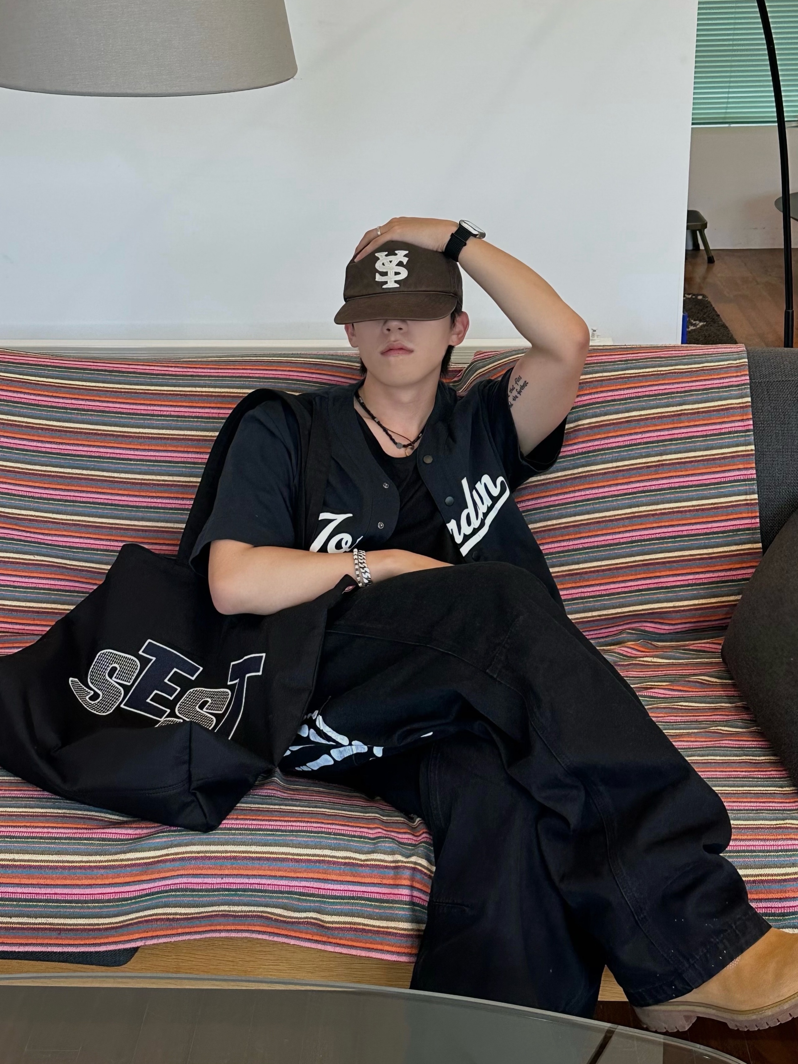 Sunday Ceremony Sy Logo 5 Panel Cotton Cap - Brown, Jordan Flight MVP Baseball Top Black - Asia 착용 스타일 - 1