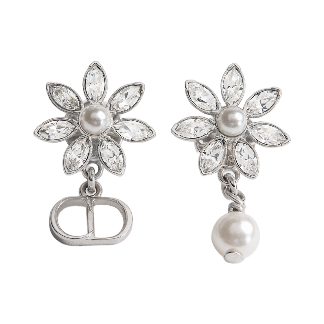 E4892WOMCY-D001 (W) Dior Bloom In Dior Earrings Silver Finish Metal Resin Pearls And Crystals White