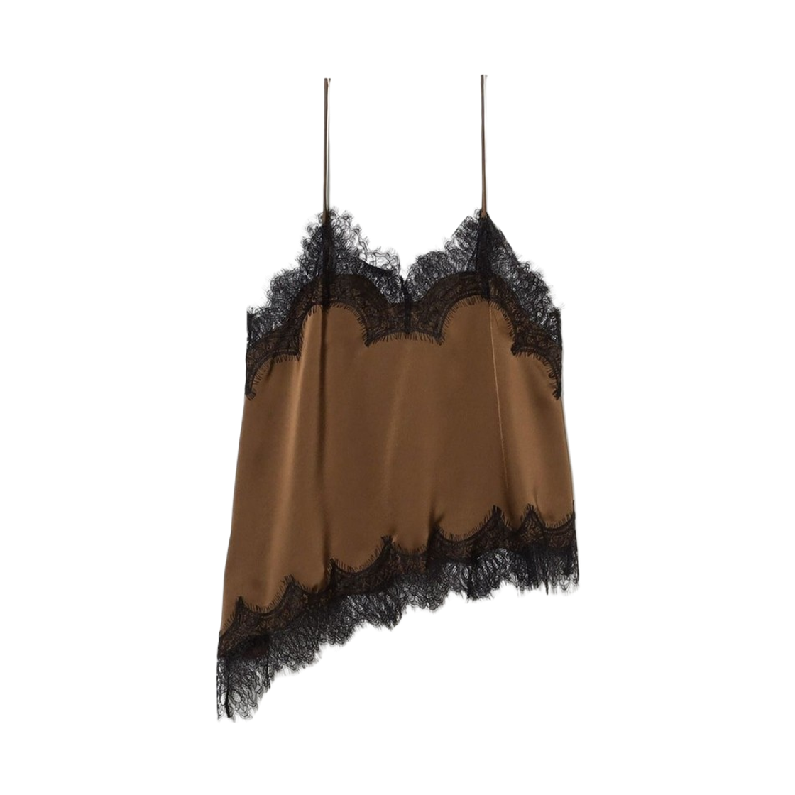 (W) 레이 빔즈 레이스 트리밍 사틴 캐미솔 브라운((W) Ray Beams Lace Trimmed Satin Camisole Brown) - 2