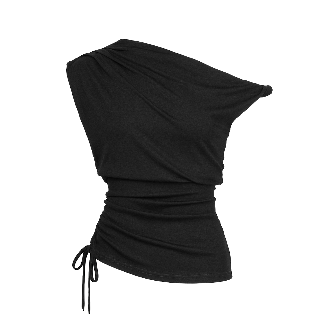러프넥 트위스트 스트랩 셔링 탑 블랙(Roughneck Twist Strap Shirring Top Black)