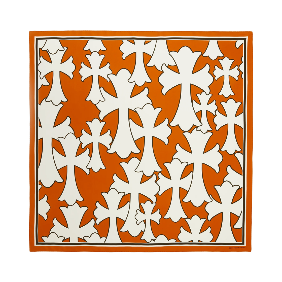 - Chrome Hearts Cemetary Cross Silk Scarf Orange White