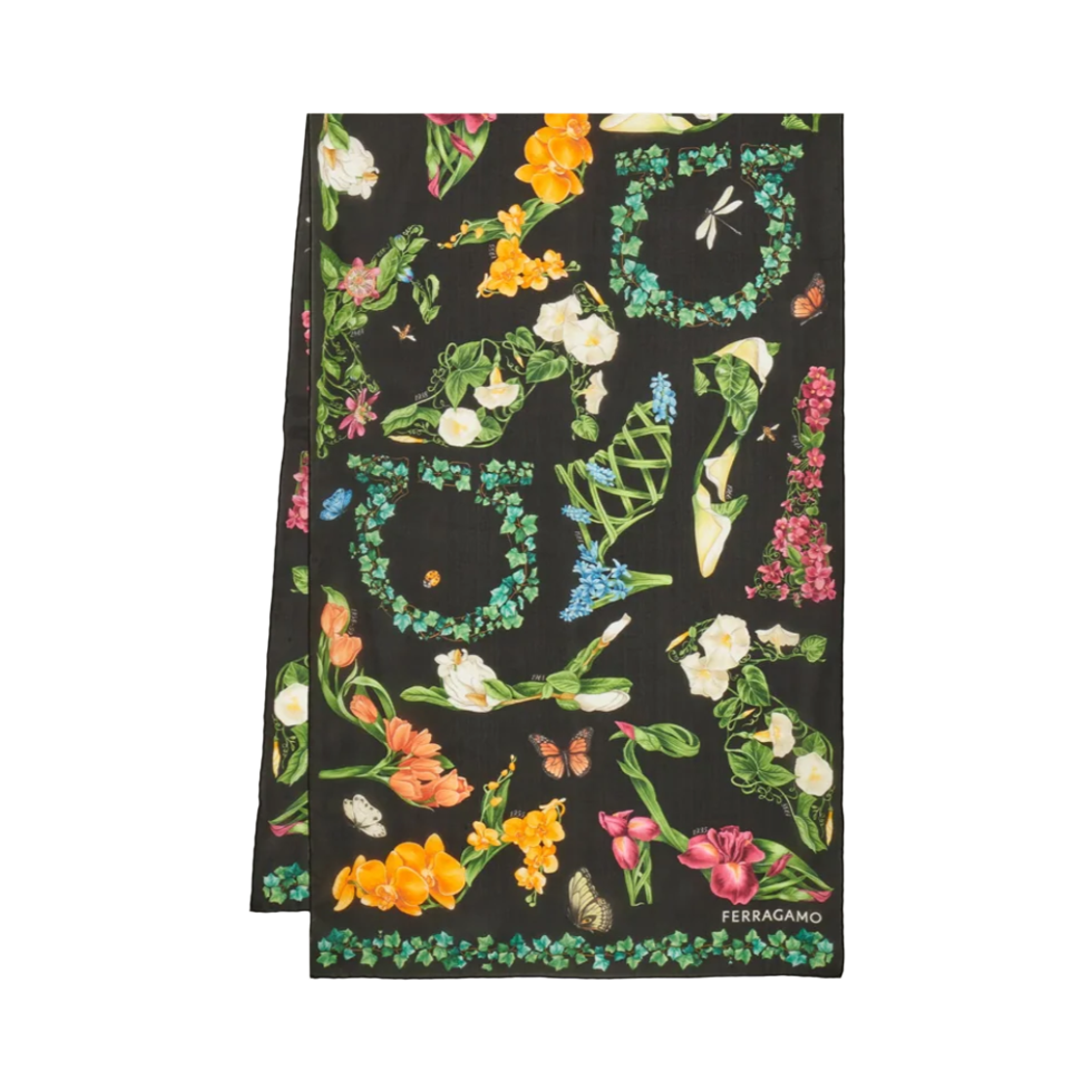 321290-795189 (W) Ferragamo Eden Shoes Print Silk Scarf Multicolor