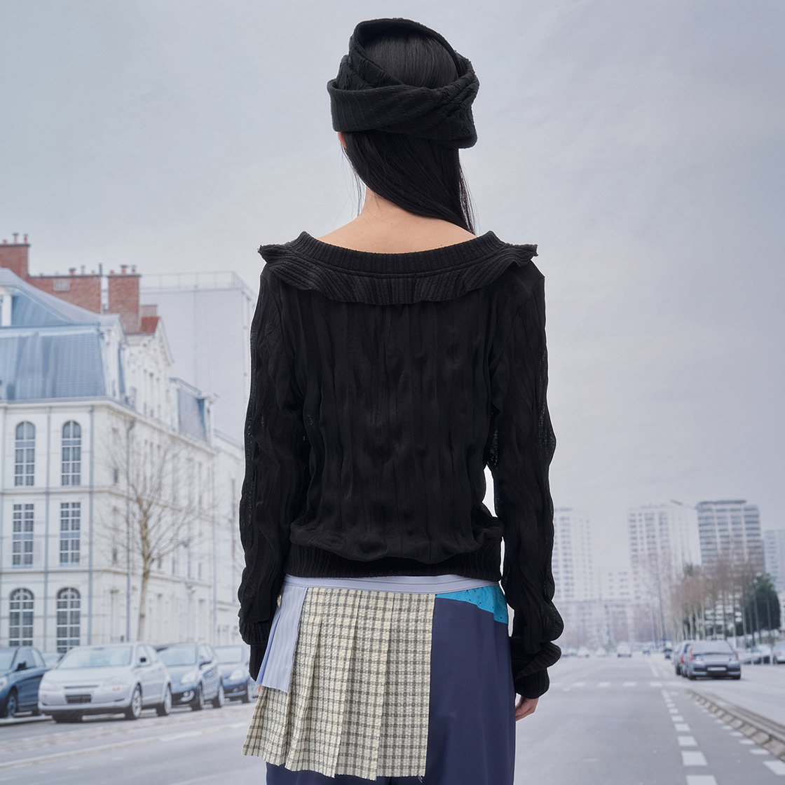 솜속 딤 링클 로우컷 스웻셔츠 화이트(SOMSOC Dim Wrinkle Raw-Cut Sweatshirt Black) - 3