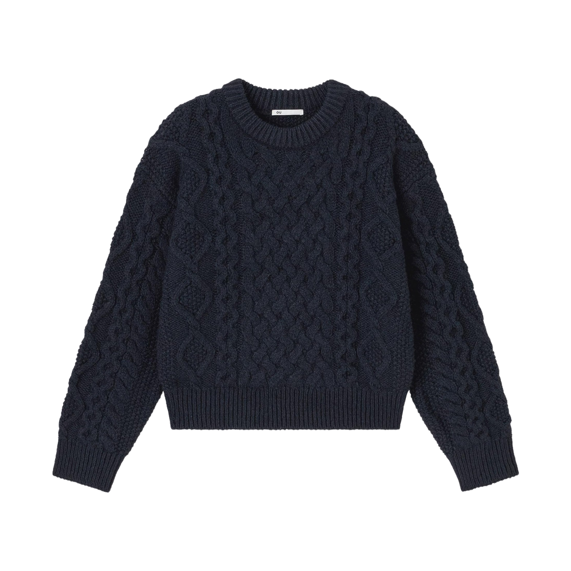 358013-69 (W) GU Cable Crewneck Knitted Pullover Navy