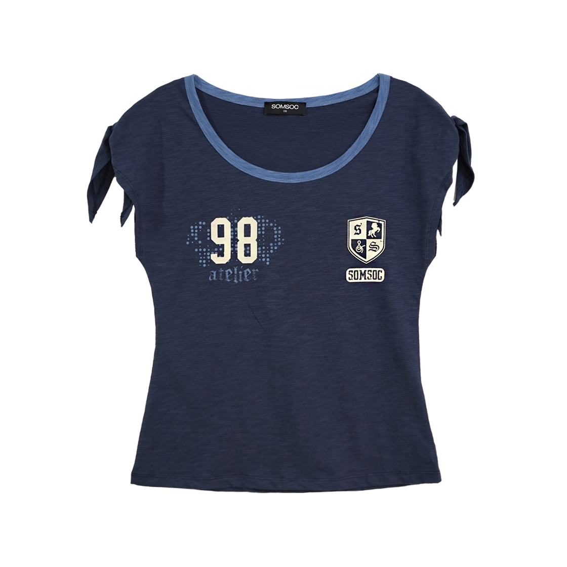 솜속 리코 엠블럼 타이드 탑 네이비(SOMSOC Rico Emblem Tied Top Navy)