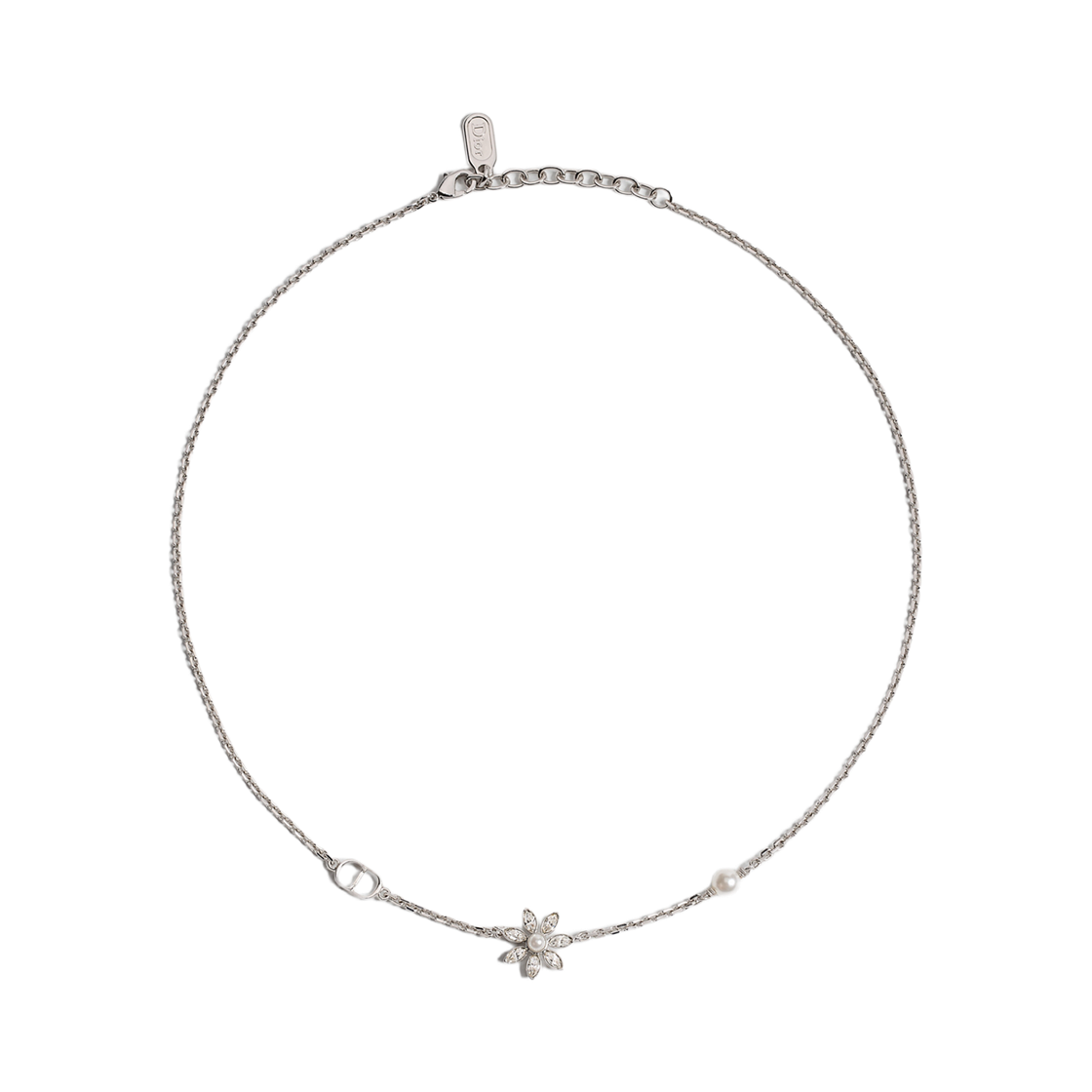 N3848WOMCY-D001 (W) Dior Bloom In Dior Necklace Silver Finish Metal Resin Pearls And Crystals White