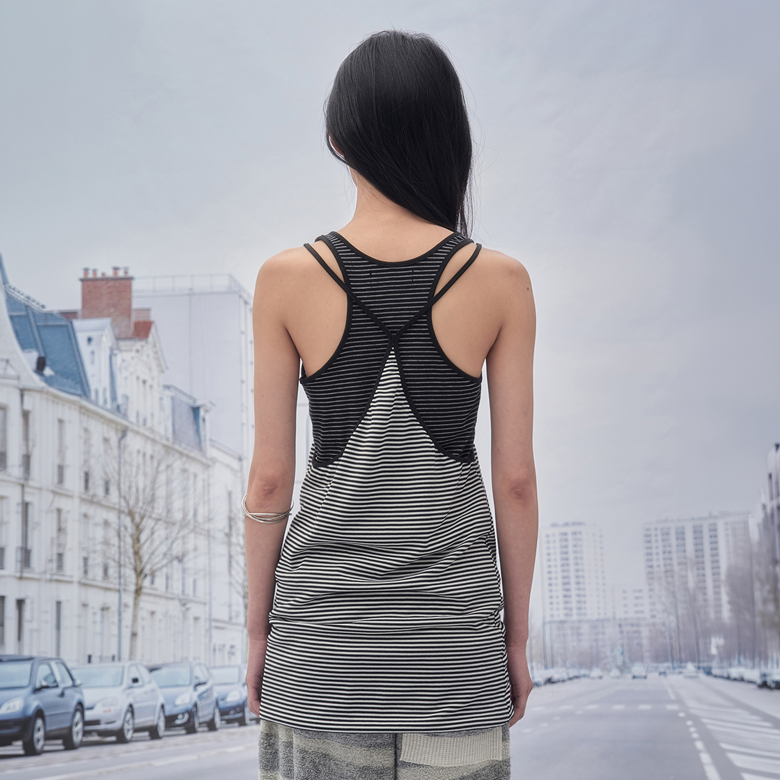 솜속 이브 스트라이프 레이어드 롱 슬리브 블랙(SOMSOC Eve Stripe Layered Long Sleeveless Black) - 3
