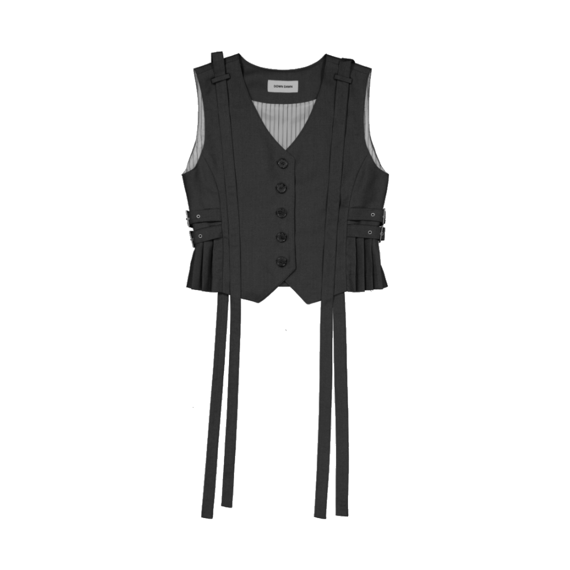 던다운 시그니처 스트랩 플리츠 벨트 베스트 - 차콜(DAWNDOWN Signature Strap Pleats Belt Vest Charcoal)