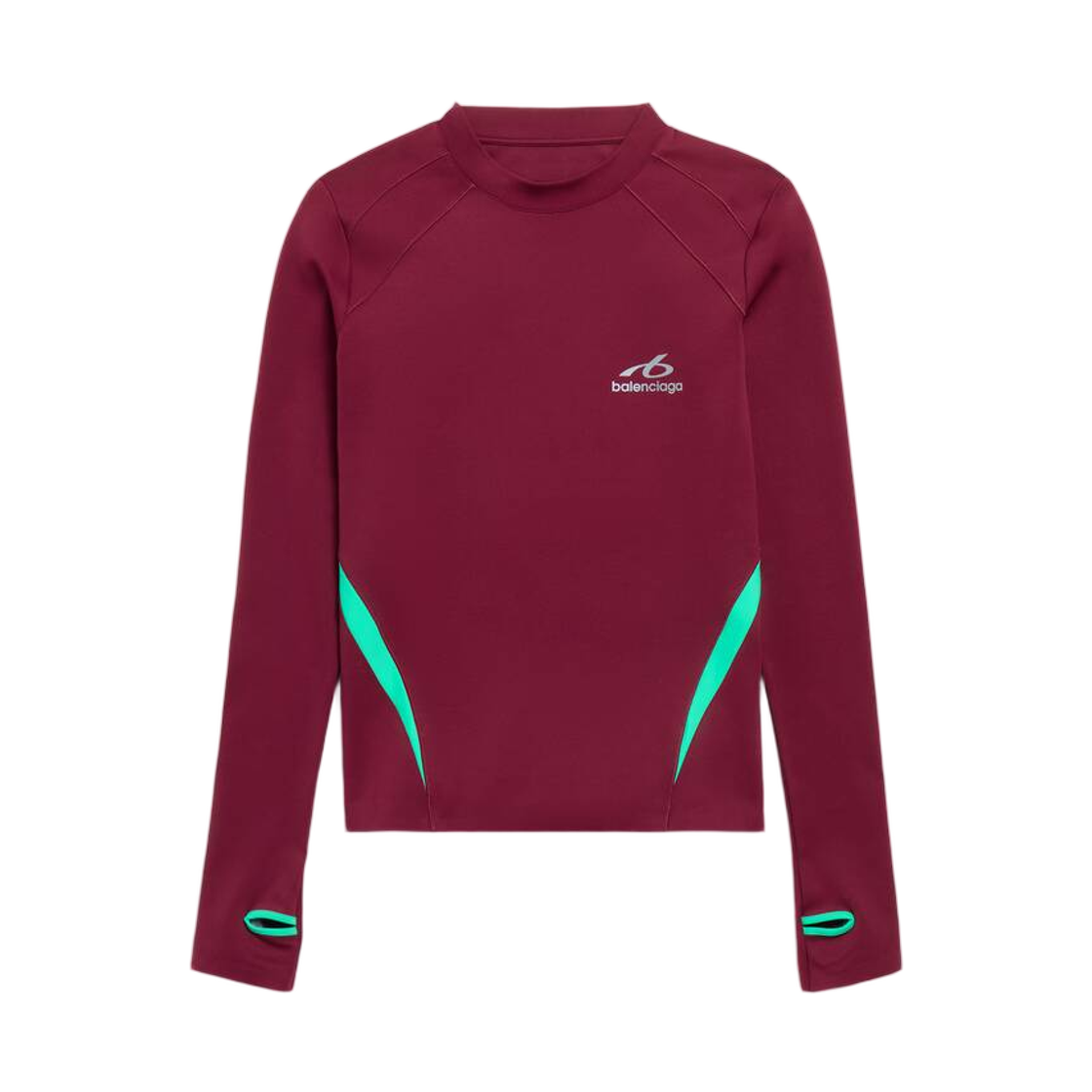 A000NNTUVN78104 Balenciaga Techwear Fitted Long Sleeve Top Burgundy Aqua