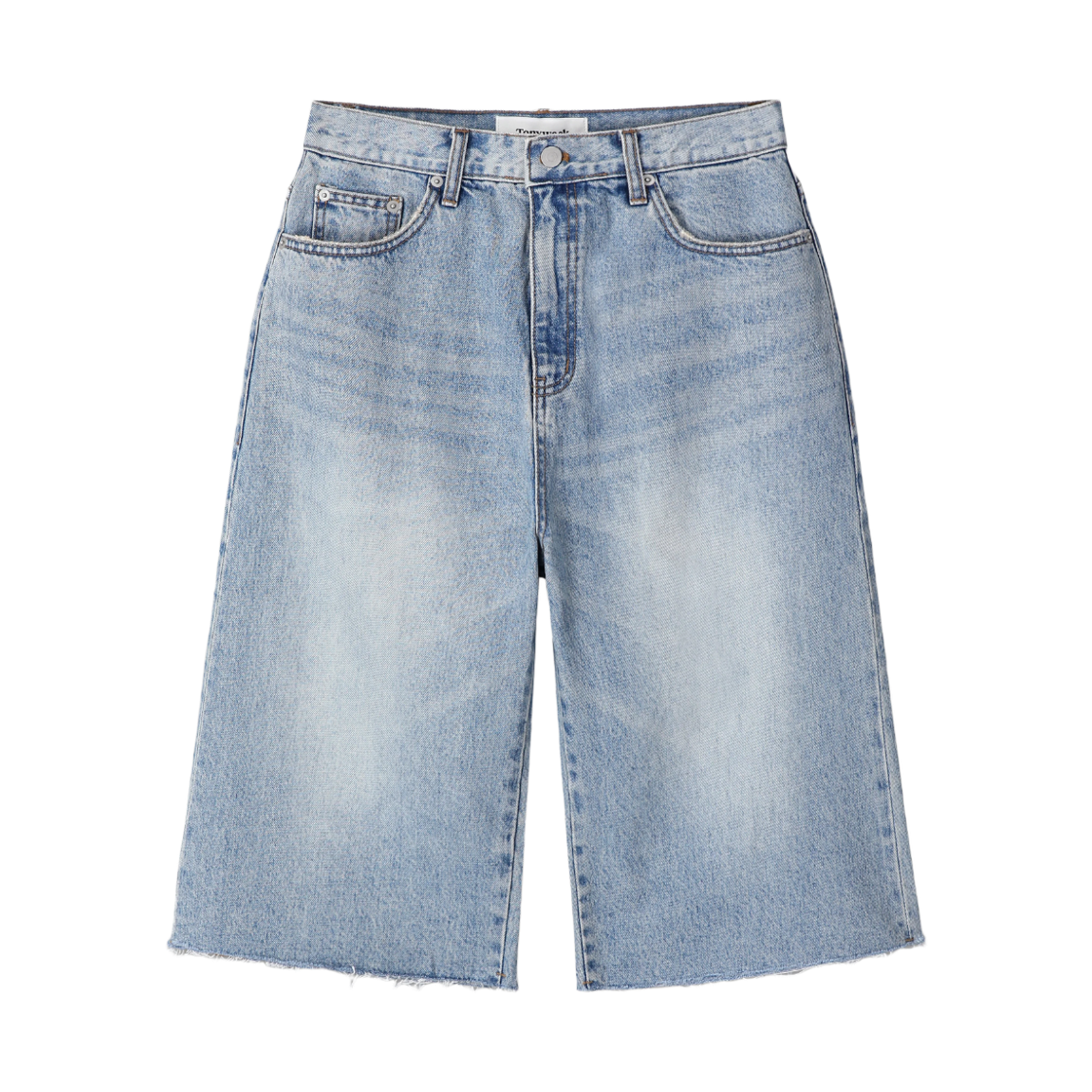 (W) 토니웩 로우 헴 데님 버뮤다 쇼츠 워시드 라이트 블루((W) Tonywack Raw Hem Denim Bermuda Shorts Washed Light Blue) - 1