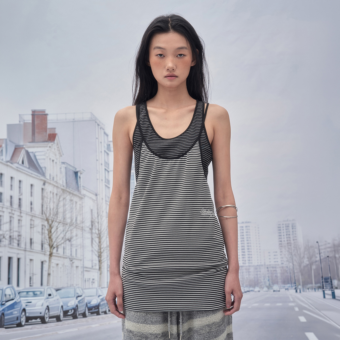 솜속 이브 스트라이프 레이어드 롱 슬리브 블랙(SOMSOC Eve Stripe Layered Long Sleeveless Black) - 2