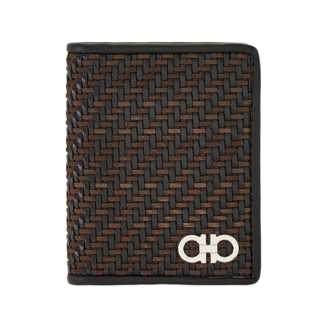 661707-787027 Ferragamo Woven Credit Card Holder Testa Di Moro Black
