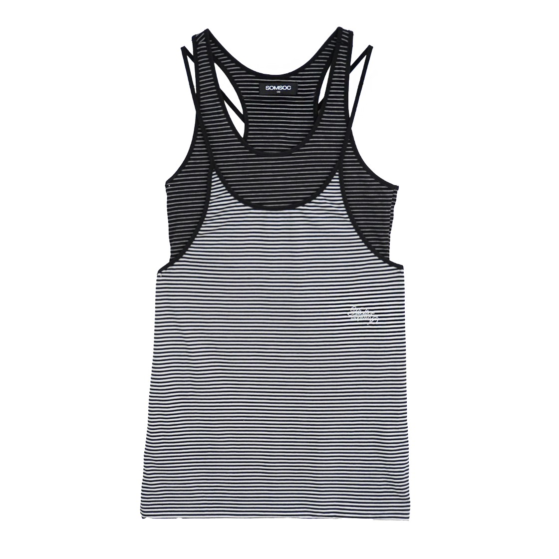 솜속 이브 스트라이프 레이어드 롱 슬리브 블랙(SOMSOC Eve Stripe Layered Long Sleeveless Black)