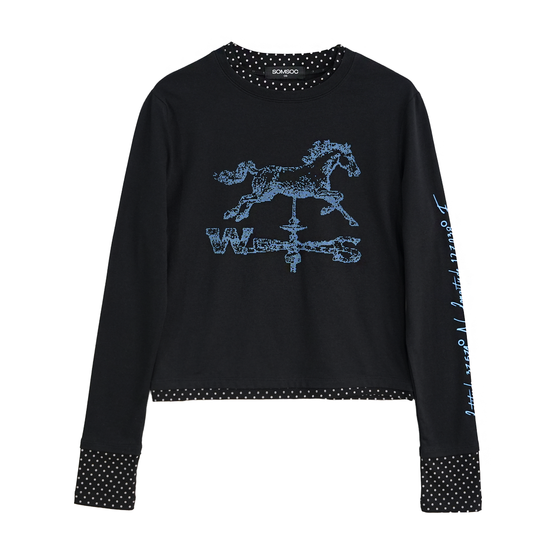 솜속 홀스 베인 레이어드 롱 슬리브 블랙(SOMSOC Horse Vane Layered Long Sleeve Black)