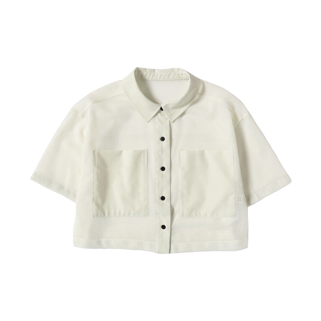 61-01-0998-370 (W) Ray Beams Mesh Cropped Shirt White