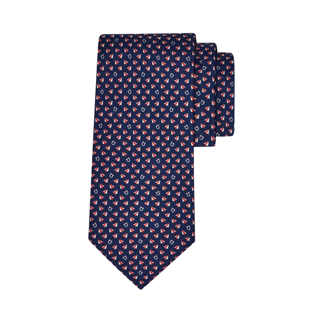 351322-789006 Ferragamo Mail Print Silk Tie Navy Blue