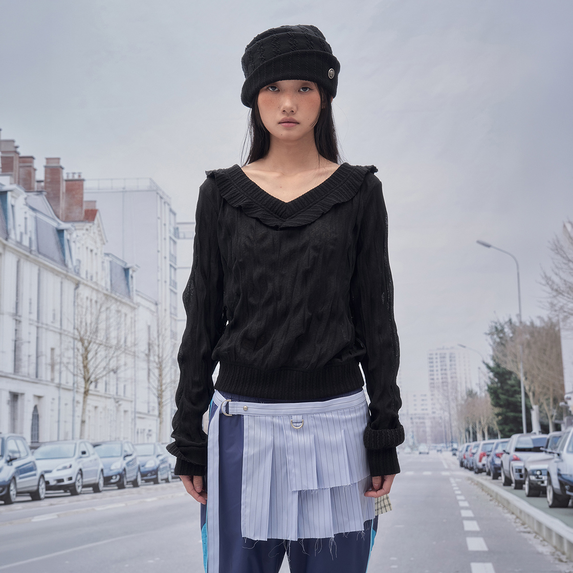 솜속 딤 링클 로우컷 스웻셔츠 화이트(SOMSOC Dim Wrinkle Raw-Cut Sweatshirt Black) - 2