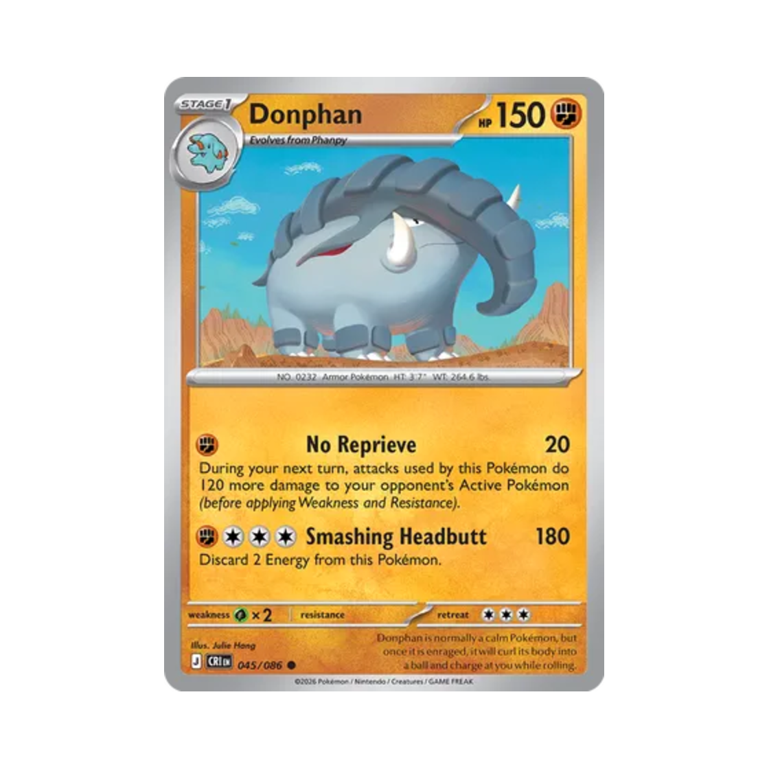 포켓몬 TCG 코리갑 C 카오스 라이징 (영문판)(Pokemon TCG Donphan C Chaos Rising (English Ver.))