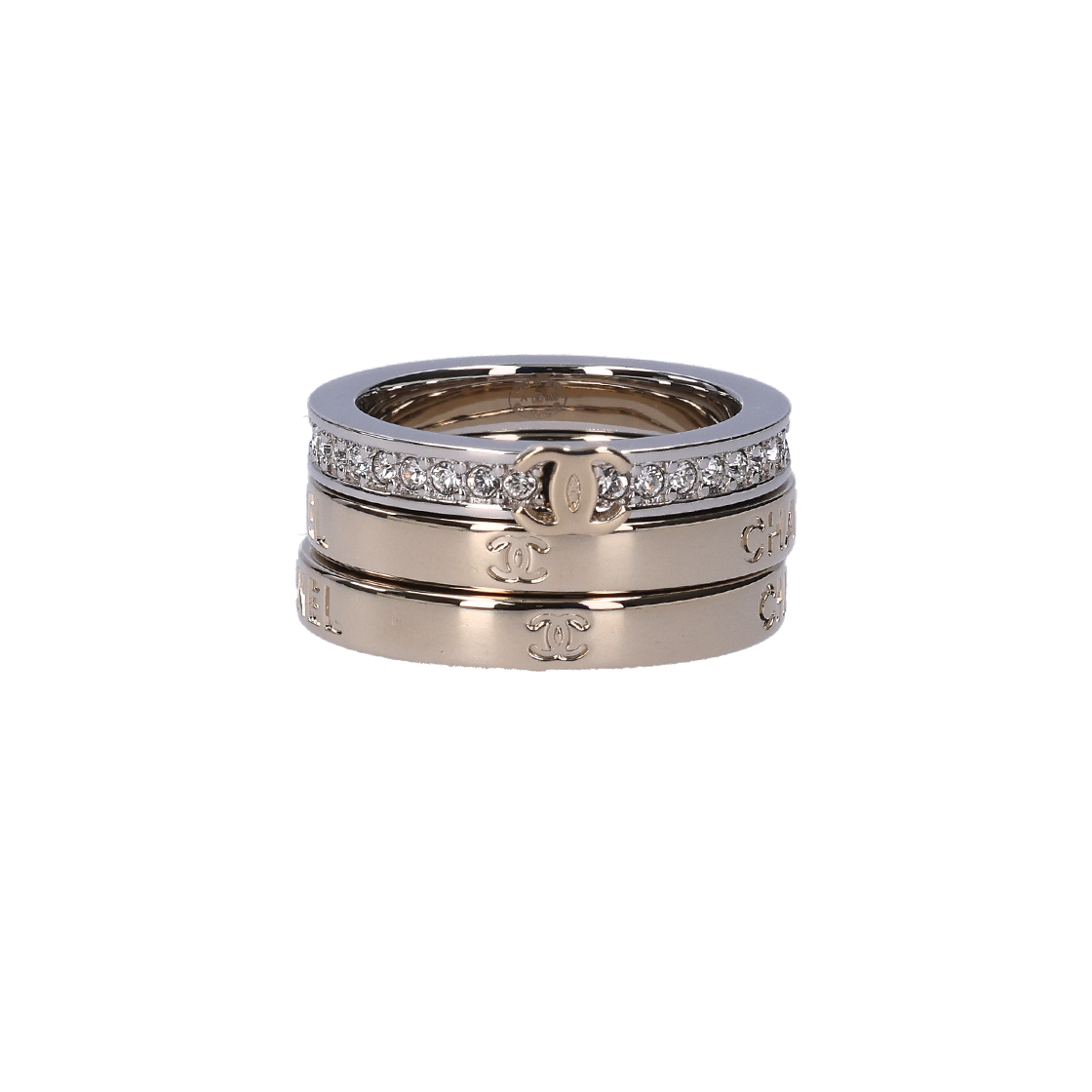 샤넬 ABH091 쓰리 레이어 반지 골드 실버(Chanel ABH091 Three-Layer Ring in Gold & Silver)